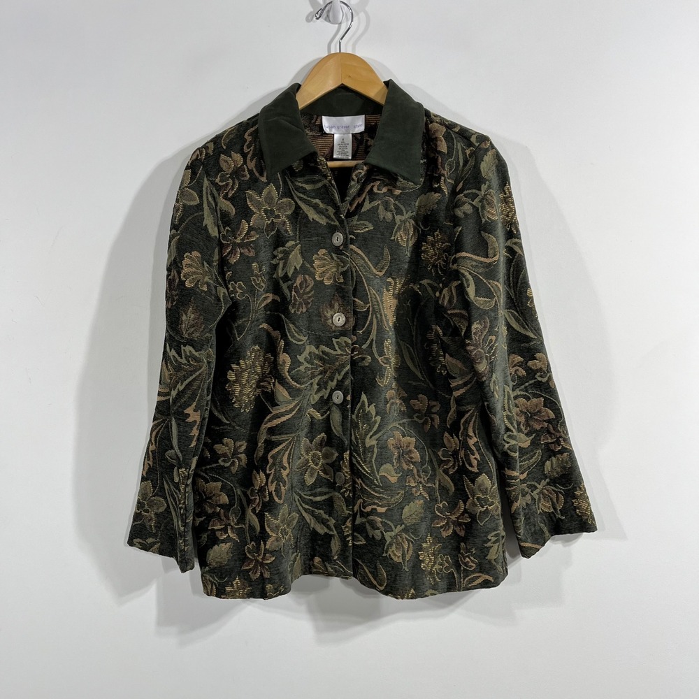 Old Money Heritage VTG Boho Floral Tapestry Button Jacket Statement Women Medium